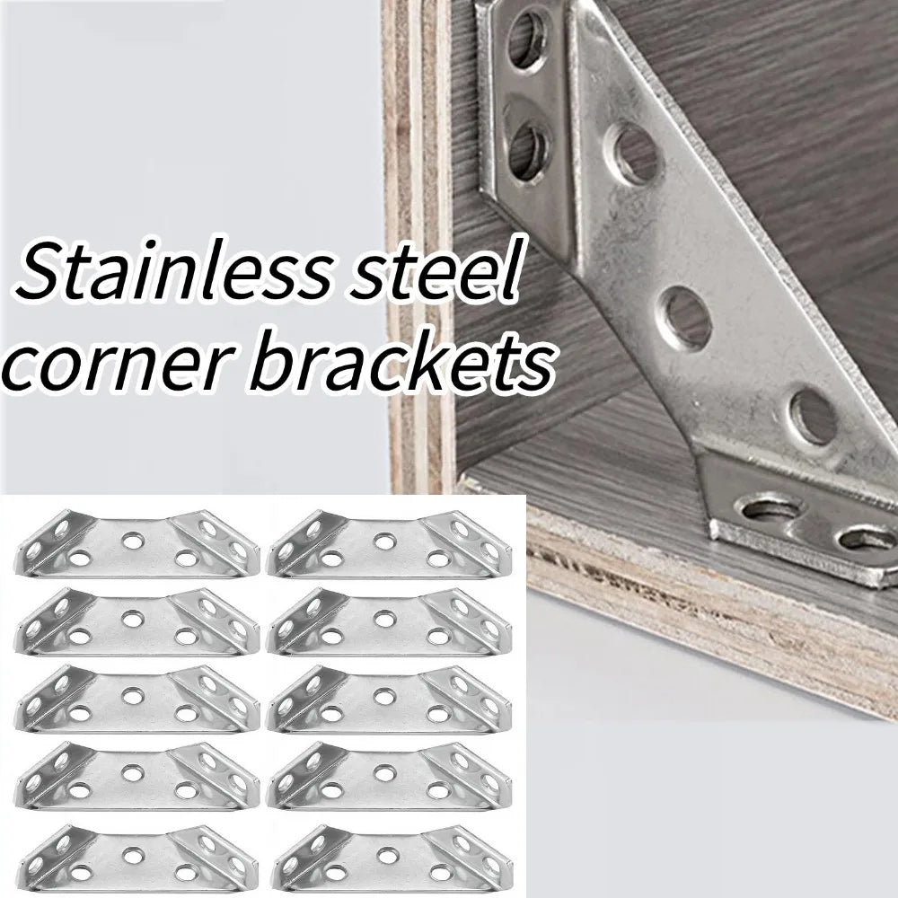 4/10/20pcs Stainless Steel Corner Brackets 90° Angle Three-sided Support Thickened Universal Furniture Fixed Bracket Connector Oasis Select