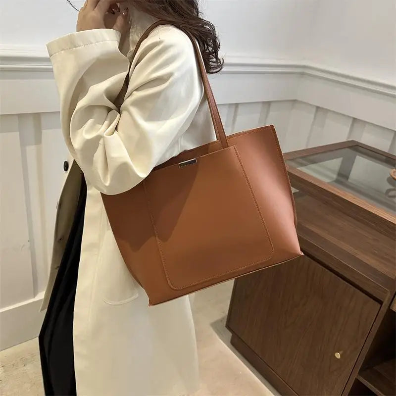 Minimalist Vintage Tote Bag – Women's Retro PU Leather Shoulder Bag