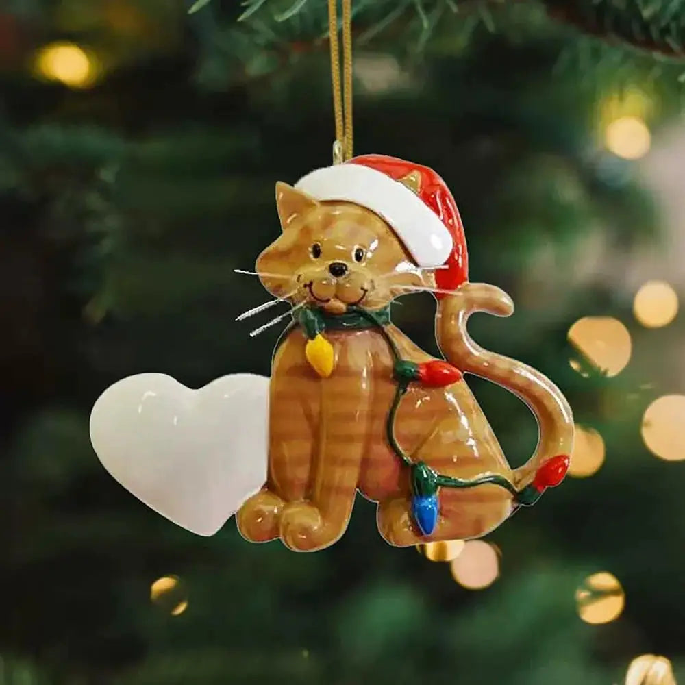 1PCS Christmas Tree Pendants Acrylic Cute Cat Hanging Ornaments for Wall Xmas Tree Decorations Party Supplies New Year Gifts Oasis Select Yellow