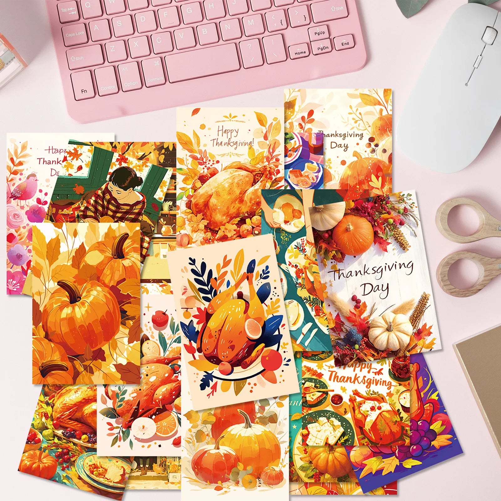 Gratitude Blessings Small Cards Postcards Holiday Wall Decor Harvest Season Pumpkin Turkey Celebration Indoor Bedroom Decoration Oasis Select