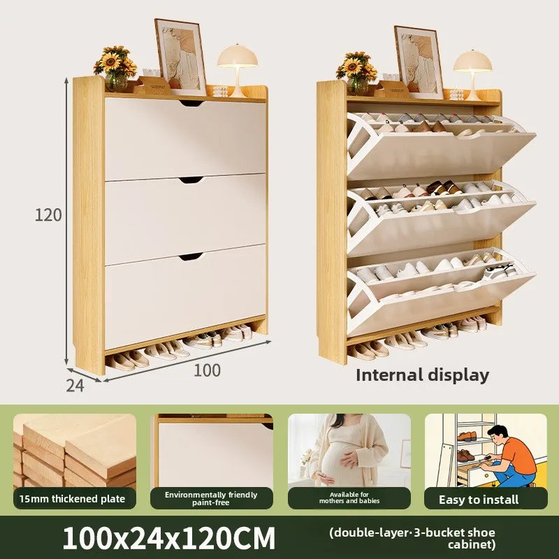 Solid Wood Shoe Cabinet Large-capacity Multi-layer Storage Integrated