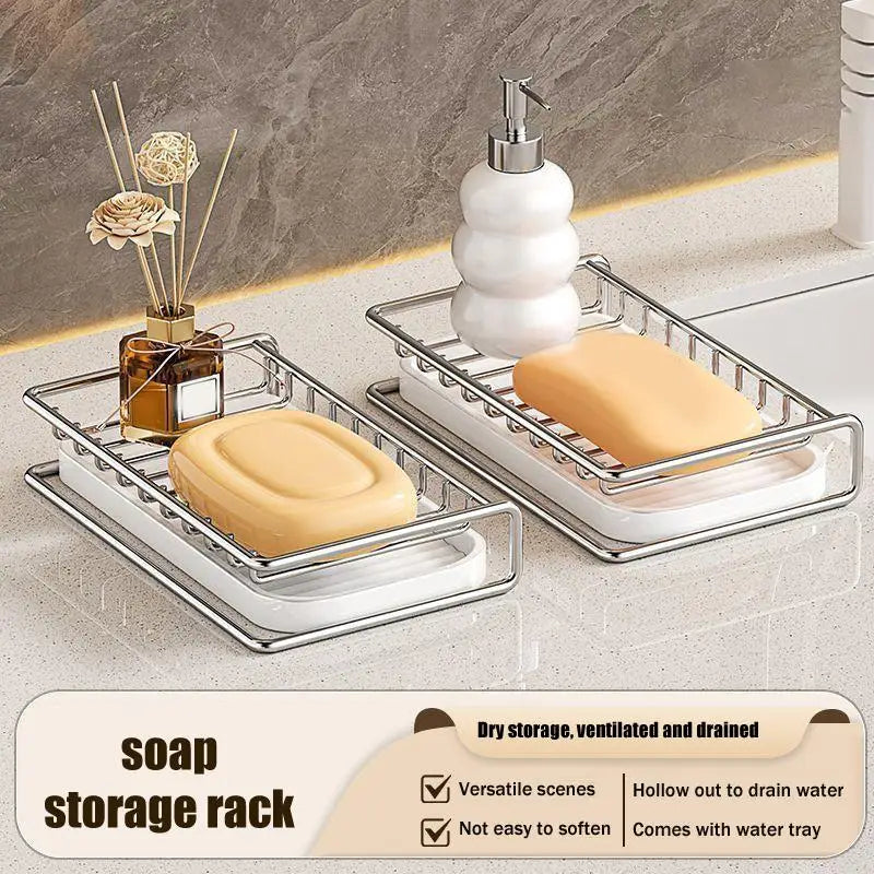 Stainless Steel Soap Rack Kitchen Bathroom Sink Shelf W Drainage Tray Rust-resistant Saver Basket For Kitchen Bathroom Accessory Oasis Select