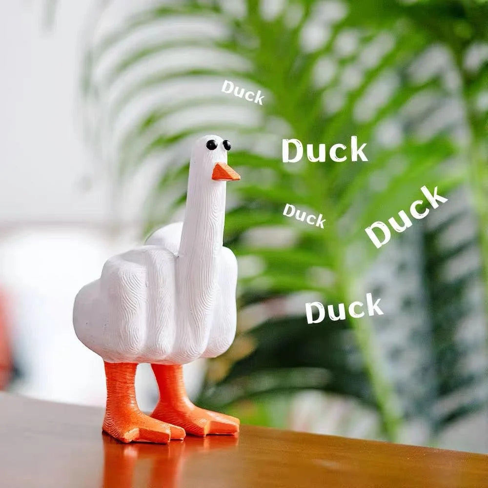 Middle Finger Cute Duck Figurine Funny Small Duck Sculpture Resin Craft for Home Garden Desk Decoration Oasis Select