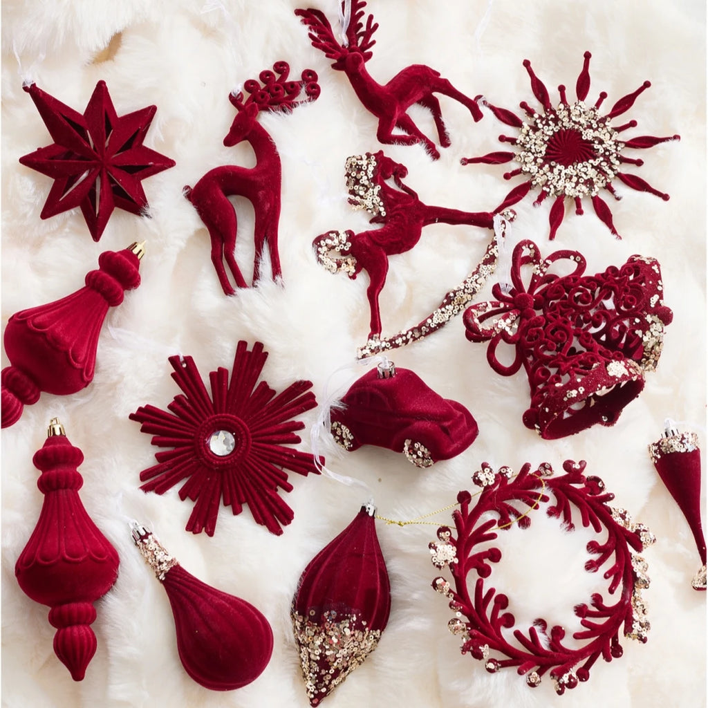 Nordic Christmas Decorations Flocked Burgundy Hanging Ornaments Christmas Tree Decorations Holiday Decor Oasis Select
