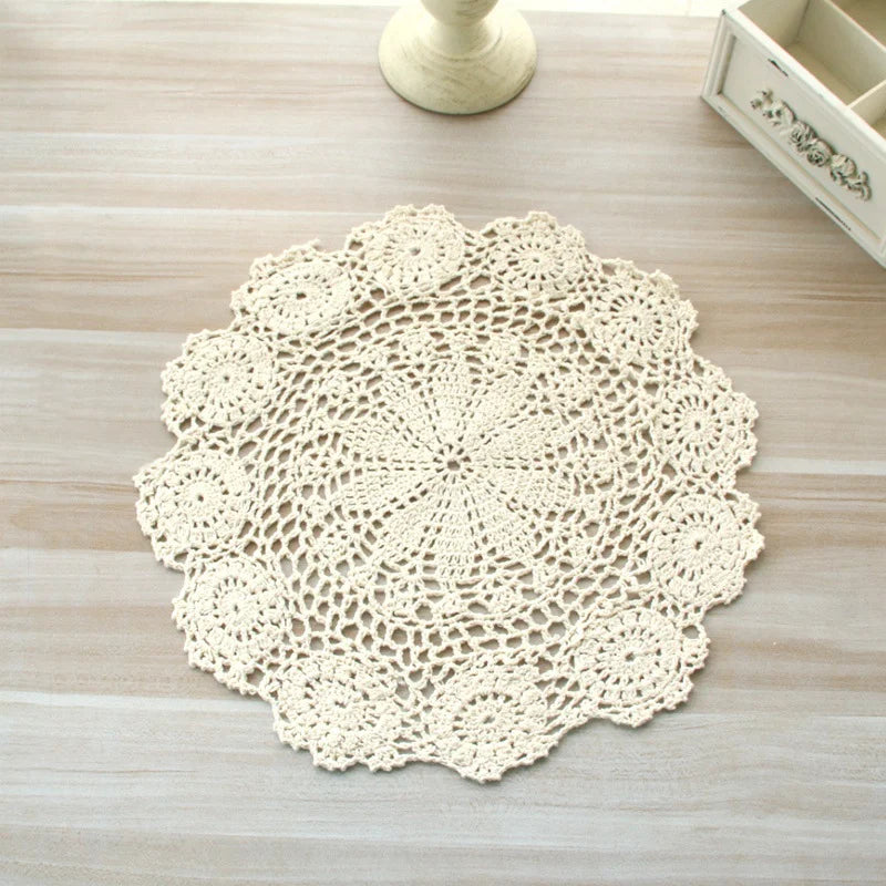 Round Hand Crocheted Doily Vintage Cup Mat Cotton Crochet Table Place Mat Wedding Napkins Cloth Lace Placemats Decorative Oasis Select