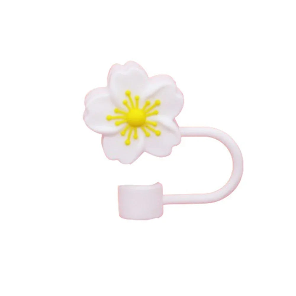 10mm/0.4in Flower Shape Straw Cover Compatible with Stanley 30&40 Oz Tumbler Soft Silicone Flower Straw Cover Straw Lid Oasis Select White Yellow