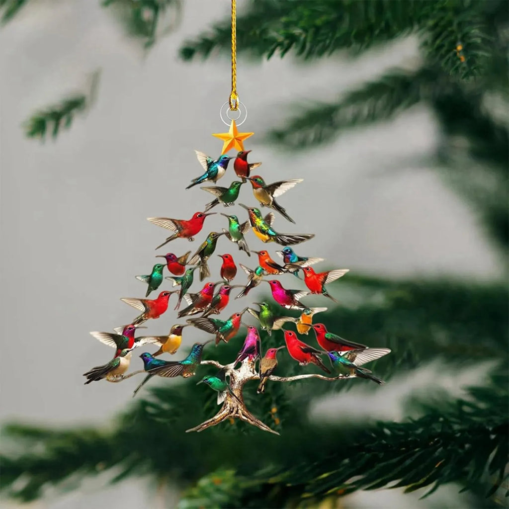 2026-WISH 5X Hummingbird Christmas Ornament, Colorful Hummingbirds Hanging Ornaments For Tree, Christmas Tree Shaped Pendant Oasis Select As Shown