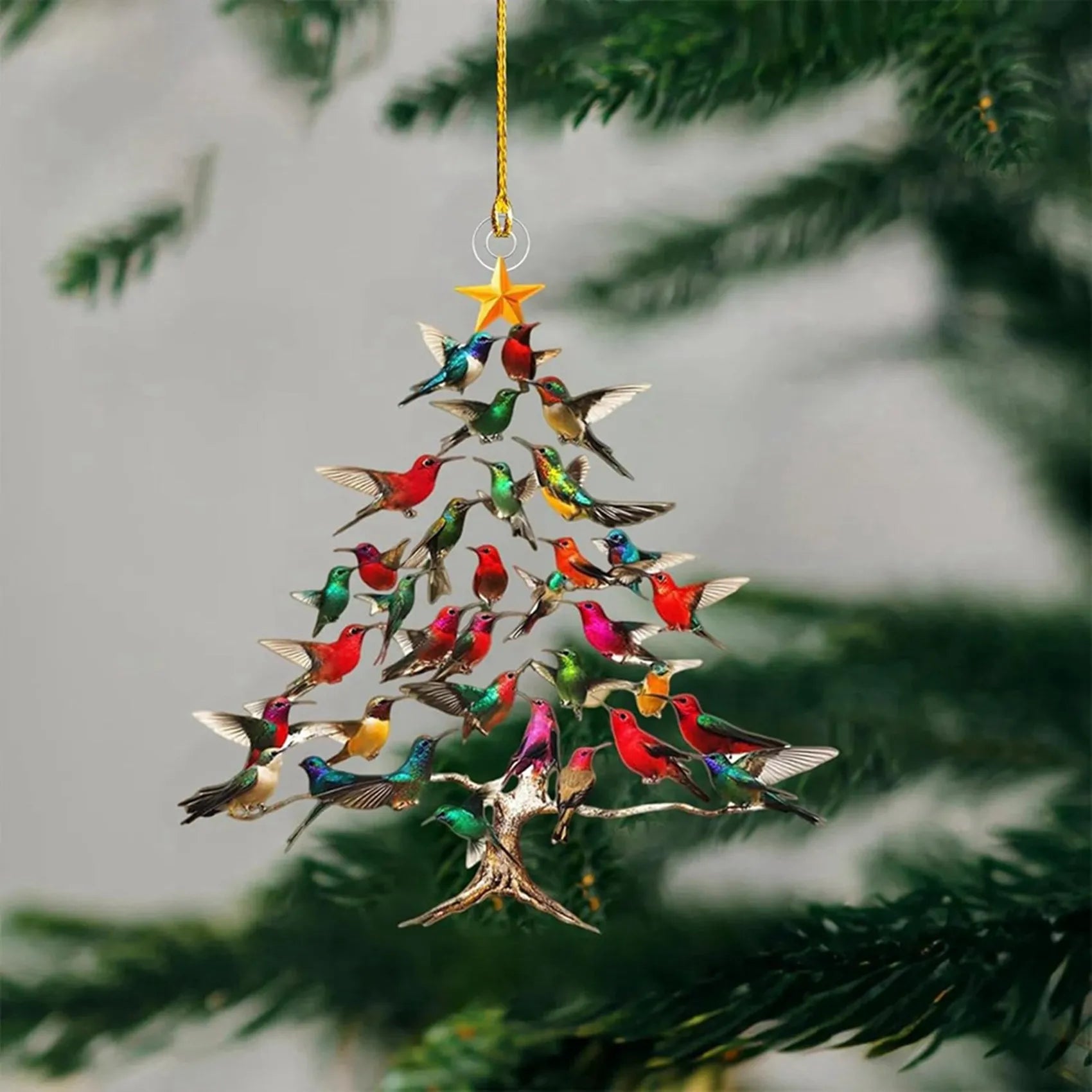 2026-WISH 5X Hummingbird Christmas Ornament, Colorful Hummingbirds Hanging Ornaments For Tree, Christmas Tree Shaped Pendant Oasis Select As Shown