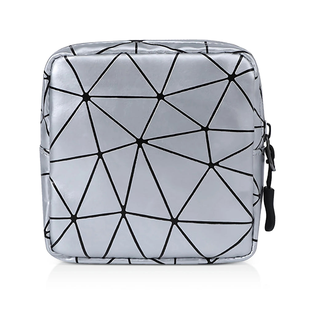 Women Period Pouch Sanitary Bag Makeup Mini Discreet Zipper Organizer Tampon Pad Purse Travel School Storage Essentials Oasis Select Silver