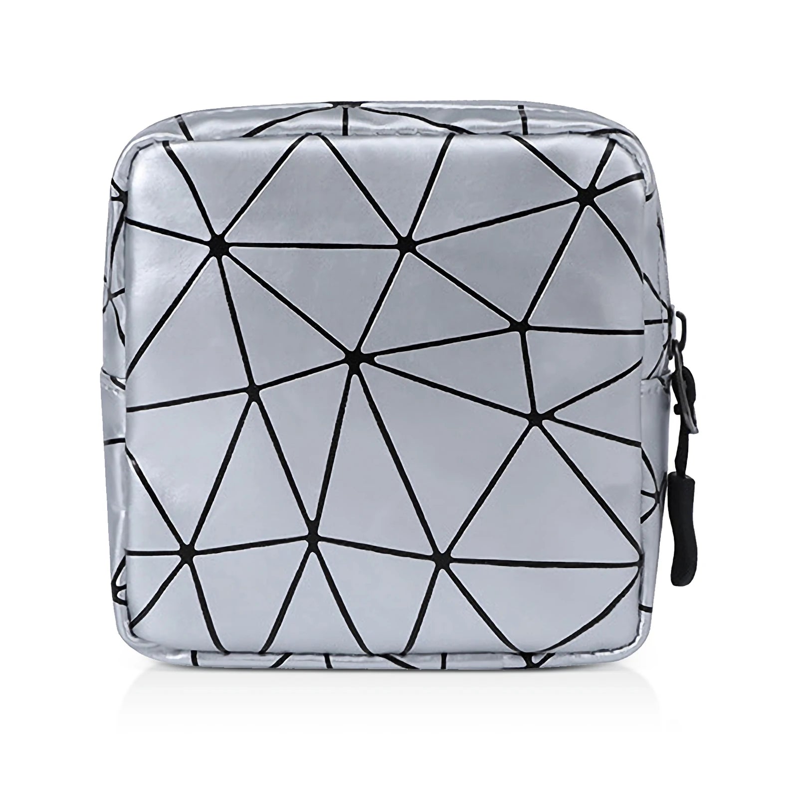 Women Period Pouch Sanitary Bag Makeup Mini Discreet Zipper Organizer Tampon Pad Purse Travel School Storage Essentials Oasis Select Silver