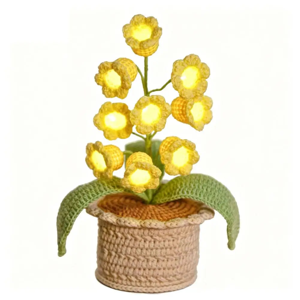 Handmade Crochet Orchid LED Night Light | Flower Pot Desk Lamp
