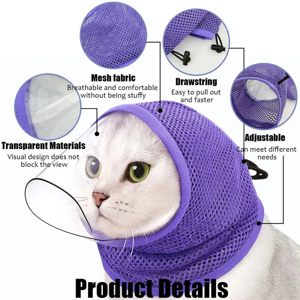 Pet Muzzle Cat Adjustable Drawstring Mouth Cover Prevent Biting Accidental Ingestion Mesh Breathable Comfortable Anti Stuffiness Oasis Select