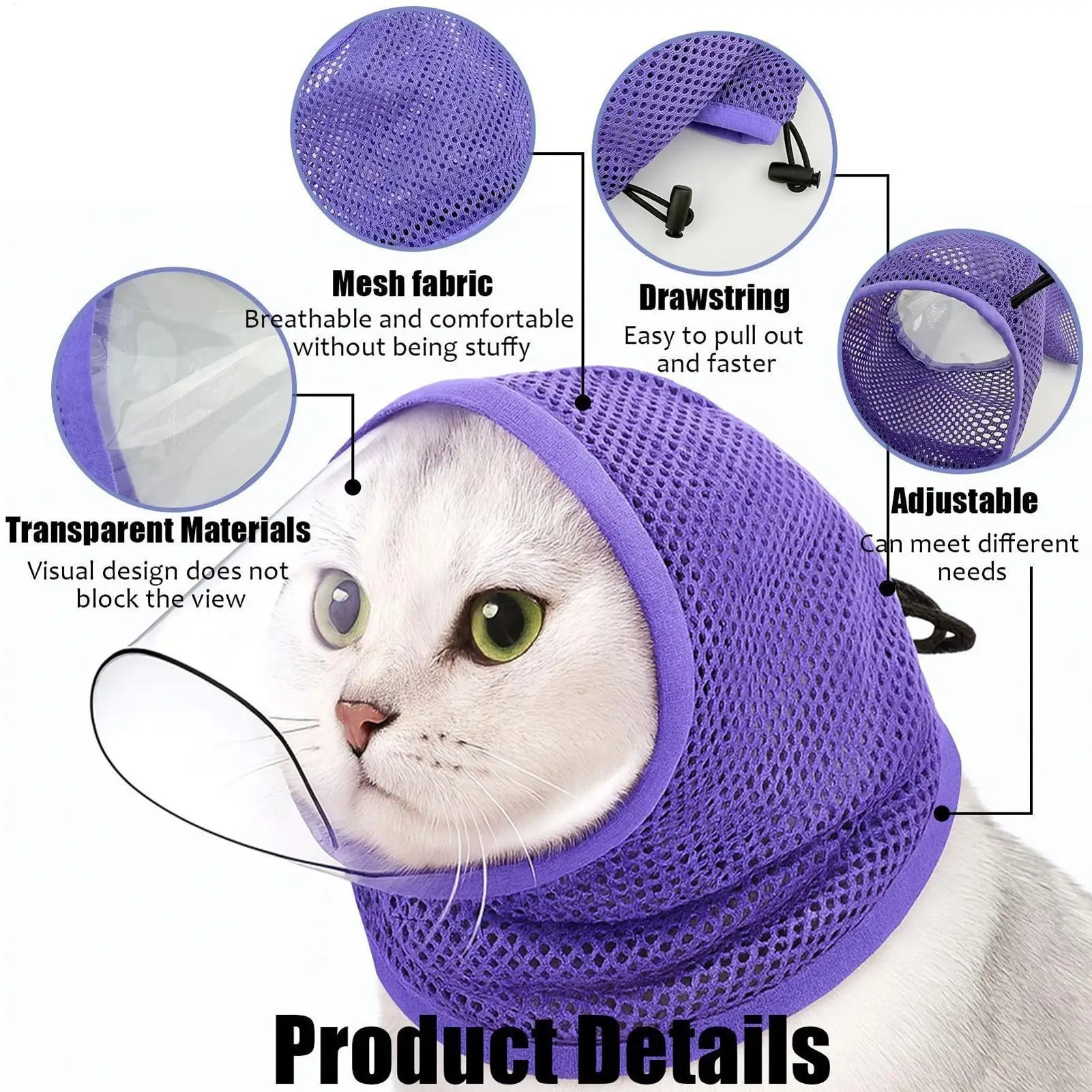 Pet Muzzle Cat Adjustable Drawstring Mouth Cover Prevent Biting Accidental Ingestion Mesh Breathable Comfortable Anti Stuffiness Oasis Select