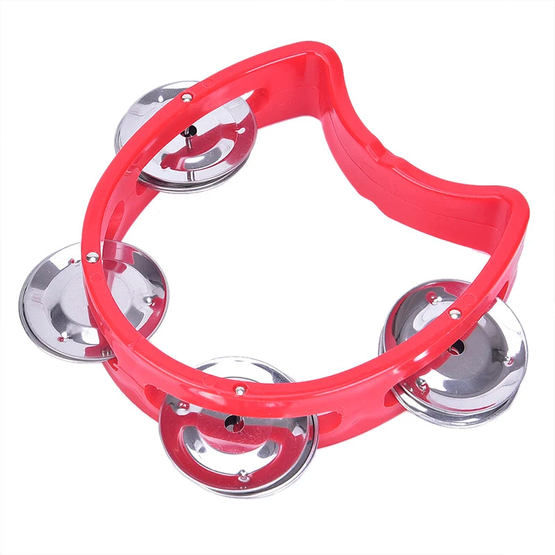 Tambourine Half Moon Shaped Hand Bell Drum For Karaoke Performance Party Free Style Dance Portable Oasis Select Red