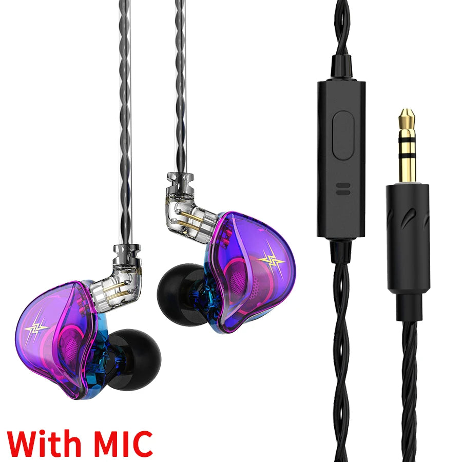 QKZ ZXT In Ear Wired Earphones Dynamic DJ Monitor IEM Earbuds HIFI Music Sport Headphone Noise Cancelling Bass Headset With Mic Oasis Select Purple With MIC