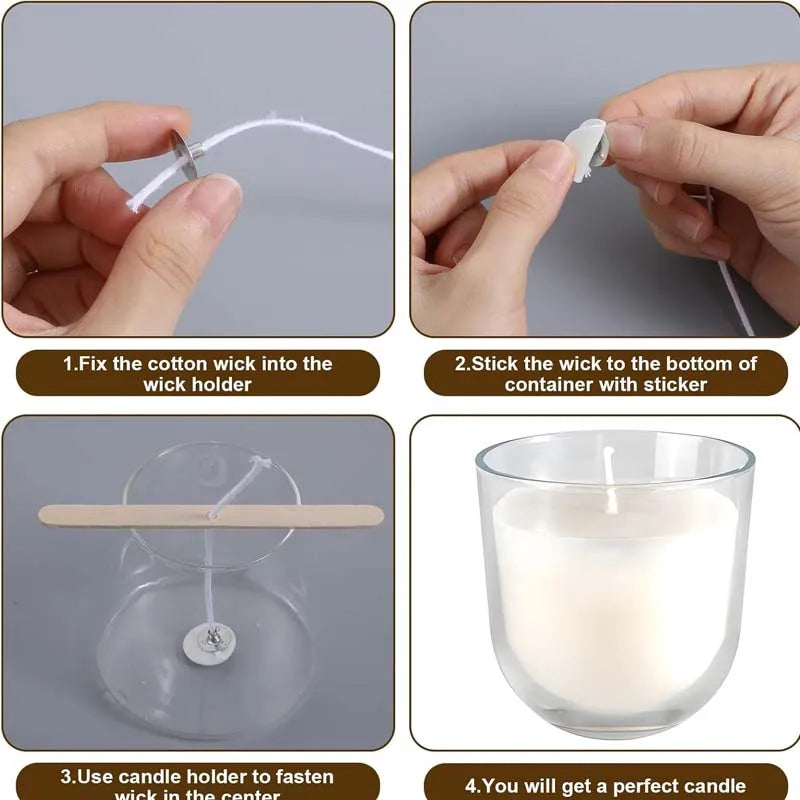 Cotton Candle Wick Roll, 100Pcs Metal Sustainers 3Sheet Candle-Wick Stickers 5Pcs Wooden Candle-Wick Centering,Candle Making Kit Oasis Select
