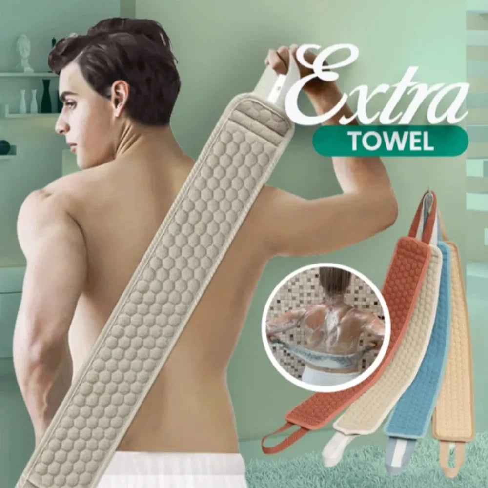Exfoliating Back Scrubber, Long Handle Bath Scrub Strap for Shower, Double-Sided Body Washcloth for Deep Cleansing Hand Towel Oasis Select