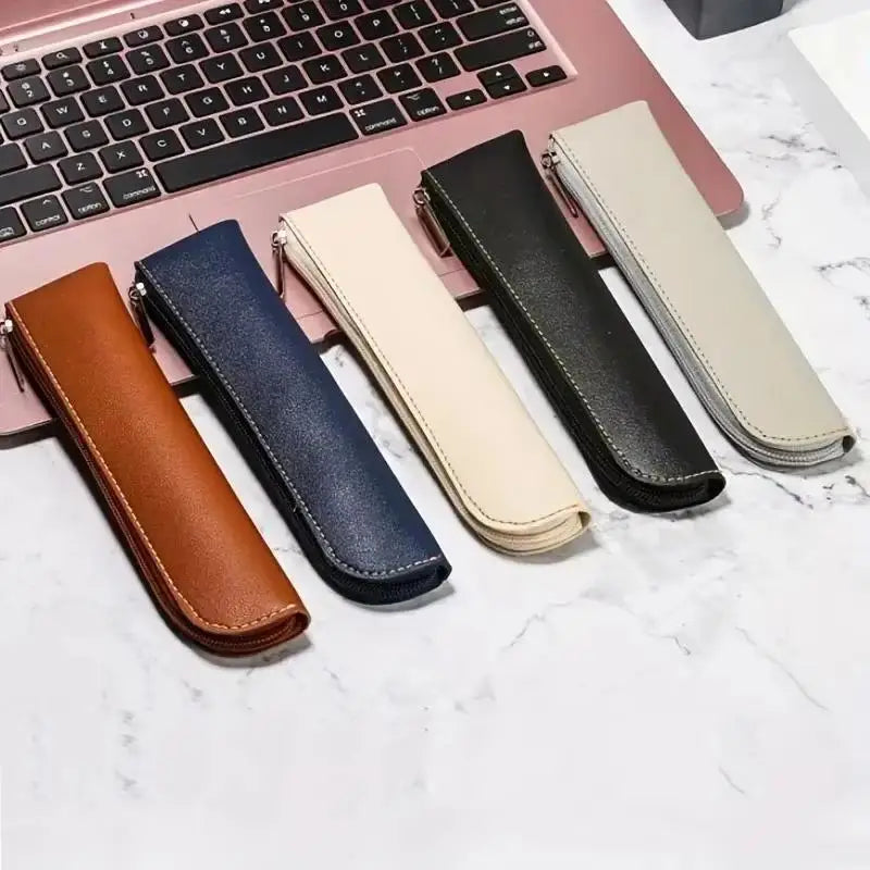 Slim PU Leather Pencil Case With Large Capacity Smooth Zipper Perfect For Students School Office Daily Use Oasis Select
