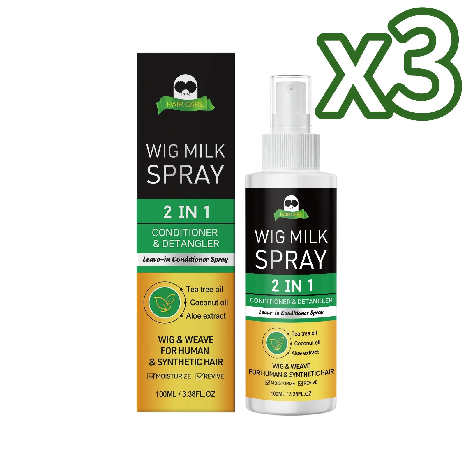 2-in-1 Wig Milk Spray | Anti-Frizz Leave-In Conditioner 100ml Leave-In Hair Spray Oasis Select 100ml Boxed X 3PCS