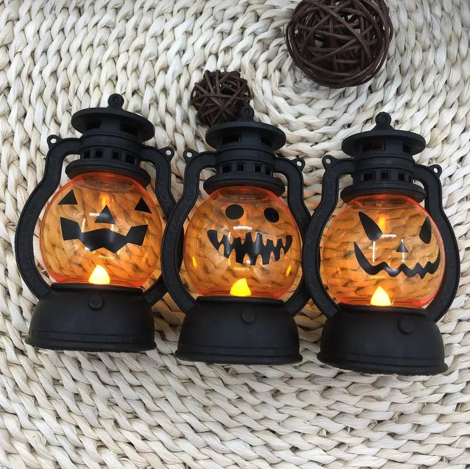 Halloween Decoration Jack-o '-lantern Easter Plastic Electronic Candle Portable Jack-o' -lantern Oasis Select Black frame Buck teeth expressio