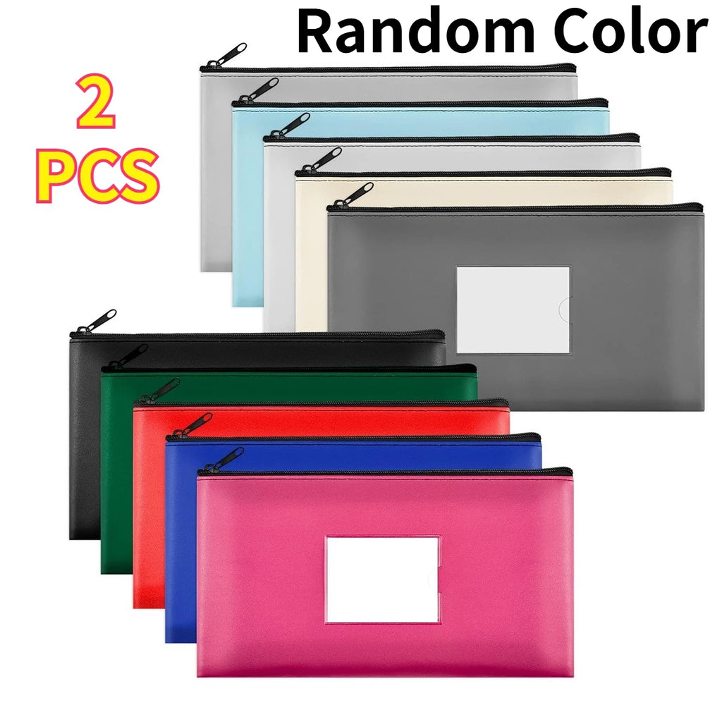 Multi-Purpose Money Bag Coin Purse with Zipper PU Leather Organizer Bag with Write-on Label Random Color for Makeup Cash Tools Oasis Select Random Color 2pcs