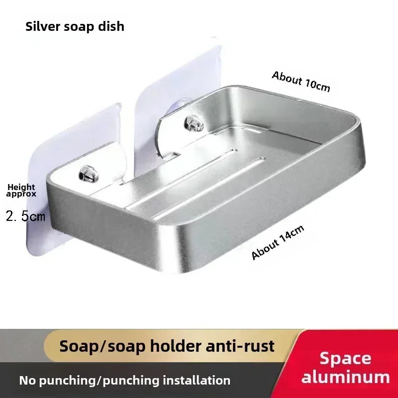Lightweight Aluminum Alloy Soap Storage Tray Self Stick Wall Mounted Bracket Drill Shower Soap Container Tidy Washroom Accessory Oasis Select B