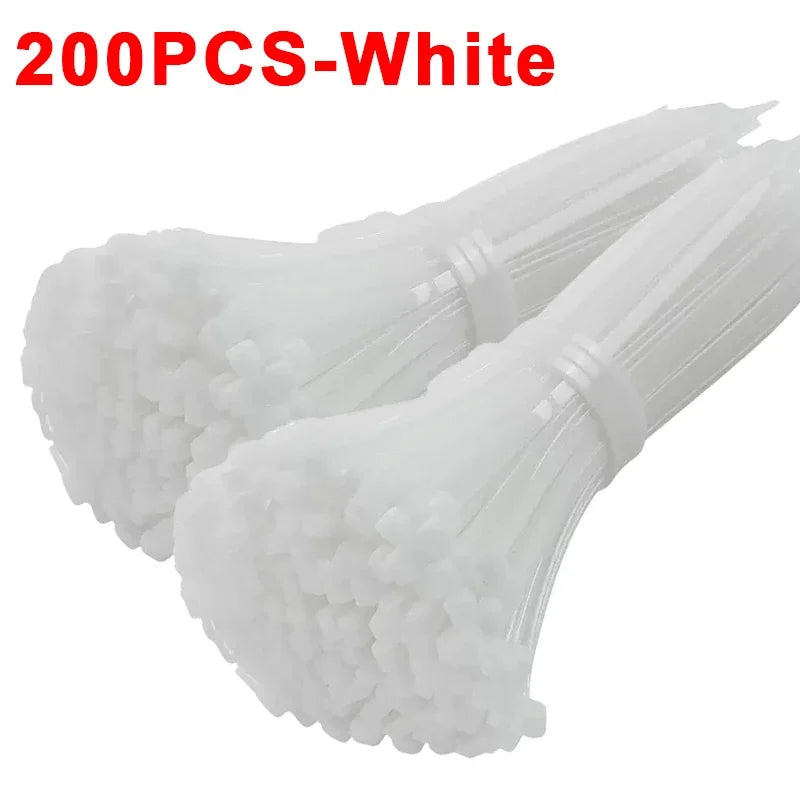 Nylon Cable Ties Adjustable Self-locking Cord Ties Straps Fastening Loop Reusable Plastic Wire Ties For Home Office Oasis Select White-200Pcs 3x200mm