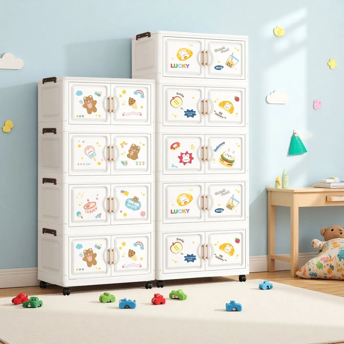 18.9 Inch Cartoon Foldable Storage Box,1-6 Tier Heavy-Duty Rolling Organizer,2 Colors for Bedroom/Living Room/Kitchen/Study Oasis Select