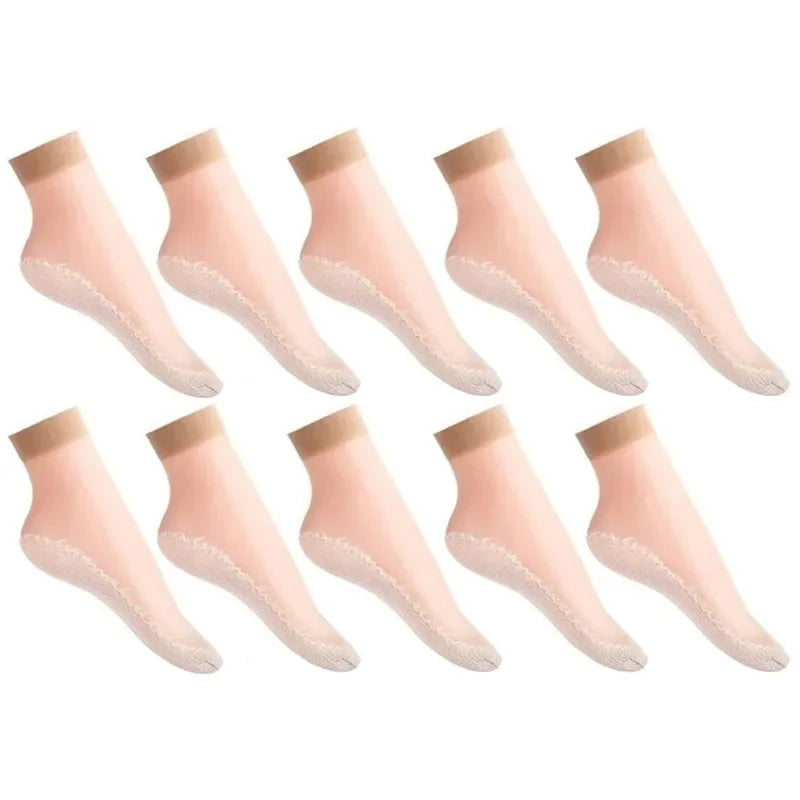 10/20pairs womens anti-slip cotton socks, sweat absorbing anti-slip cotton bottom stretch socks Oasis Select 10Pairs Beige