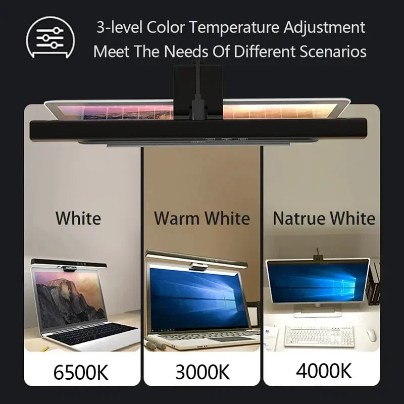 2PC Eye-Care Desk Lamp 33cm LED Computer PC Monitor Screen Light Bar Stepless Dimming Reading USB Powered Hanging Table Lamps Oasis Select