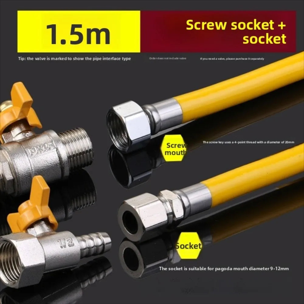 Explosion Proof Natural Gas Pipe 0.5/1/1.5/2/2.5m Armored Stove Gas Line Rodent Proof Flexible Steel Gas Dryer Hose Kit Oasis Select Single Spigot 1.5m
