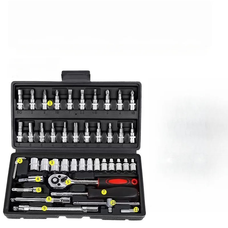 JUSTINLAU 1/4 Ratchet Wrench Set Home Hardware Repair Kit 46 Pieces Automotive Tool Screwdriver and Drill Bit Ratchet Set Oasis Select Black