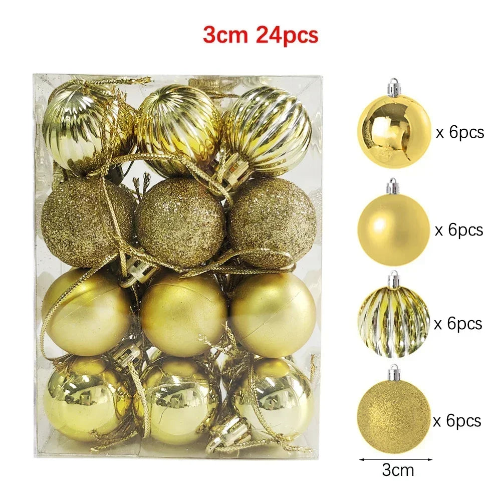 24Pcs Christmas Balls Ornament Plastic Christmas Tree Gold Red Pink Ball Pendant Hanging Decor Christmas Decoration Navidad Oasis Select