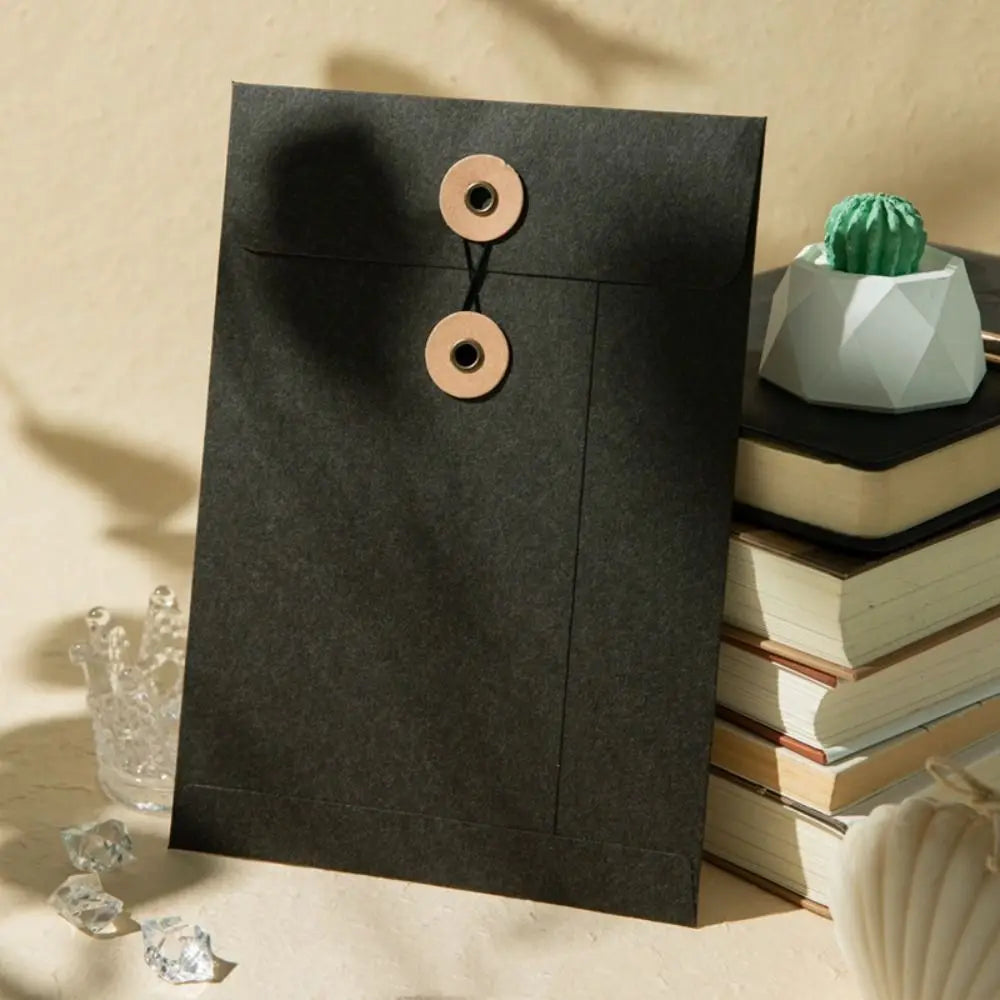 Kraft Paper Envelope with Button String Tie Winding Ticket File Documents Bag Letter Photos Journal Storage Budget Envelopes Oasis Select Black-A5
