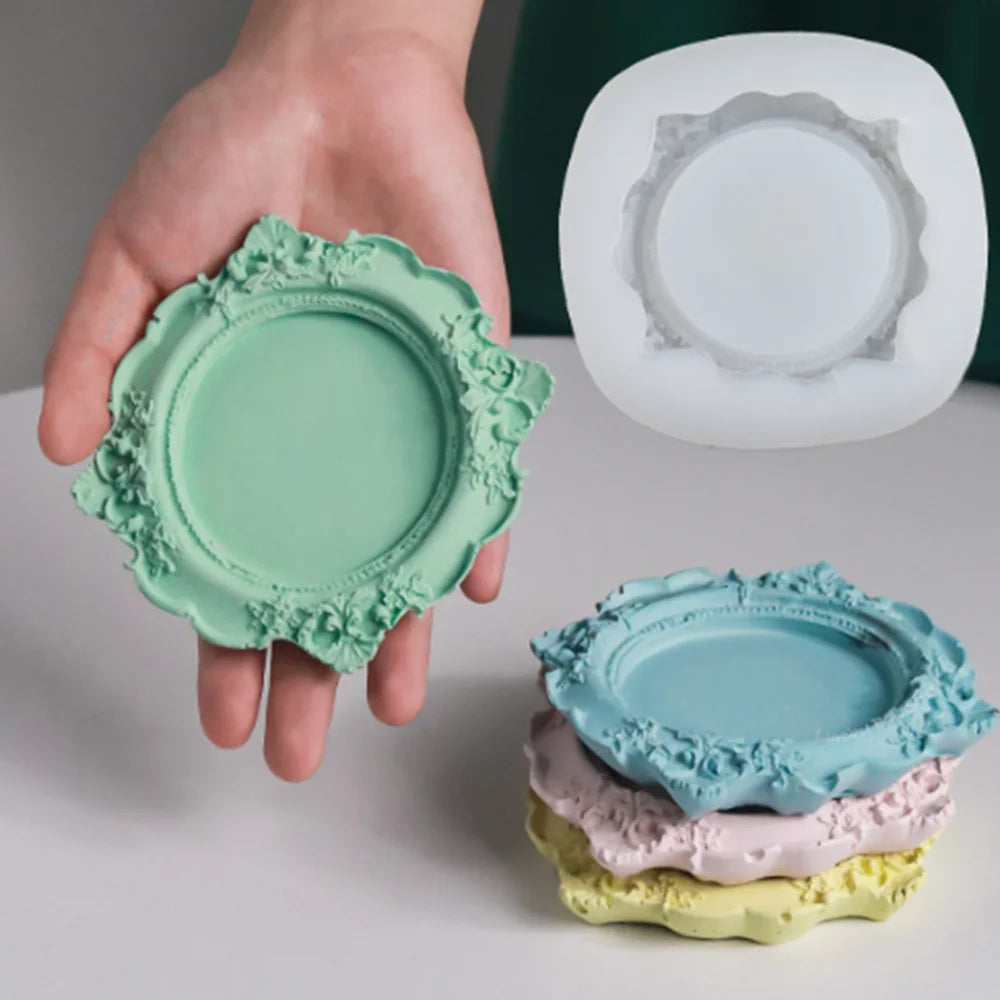 Baroque Style Tray Silicone Mold European Style Lace Relief Fruit Cake Pallet Cement Concrete Storage Dish Mould Resin Coaster Oasis Select