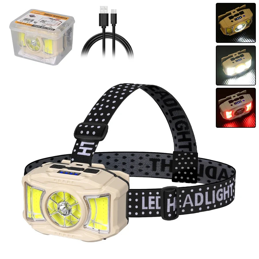 COB LED Rechargeable Headlamp | UV Light, IPX4, 200LM Head Torch
