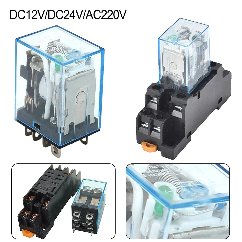 Coil Power Relay HH62P JQX 13F with Socket Base for DIN Rail Installation DC12V/DC24V/AC110V/AC220V Compatible Oasis Select