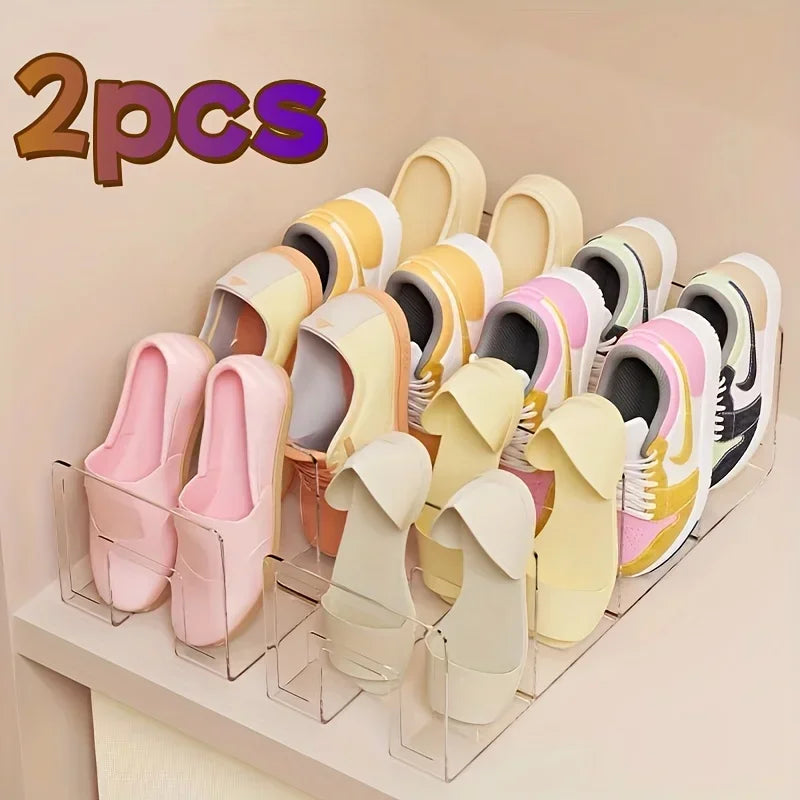 2/4 Pack Space-Saving Vertical Shoe Rack Organizer - Multi-Layer, Easy-to-Assemble, Compact Storage for Home Entryway Cabinet Oasis Select 2PCS Clear