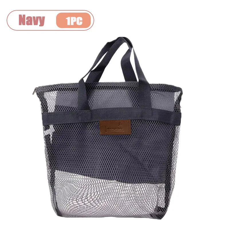 1-5PCS Large Mesh Beach Tote Bag for Swimming Pool Travel Portable Handy Storage Pouch for Wet Clothes Toiletries Towel Oasis Select Navy-1PC