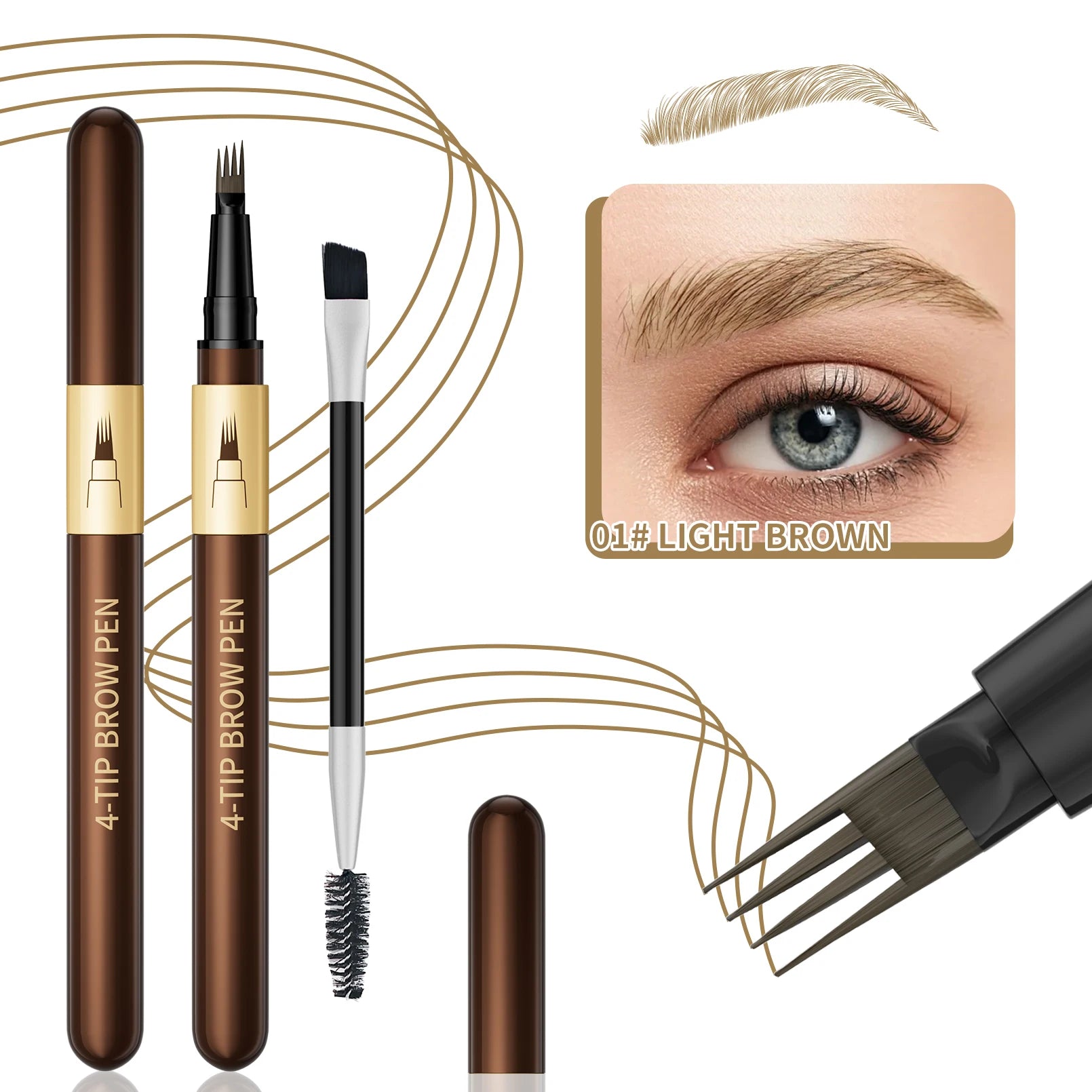 Hello Kiss 4-Tip Eyebrow Pencil – Waterproof & Long-Lasting