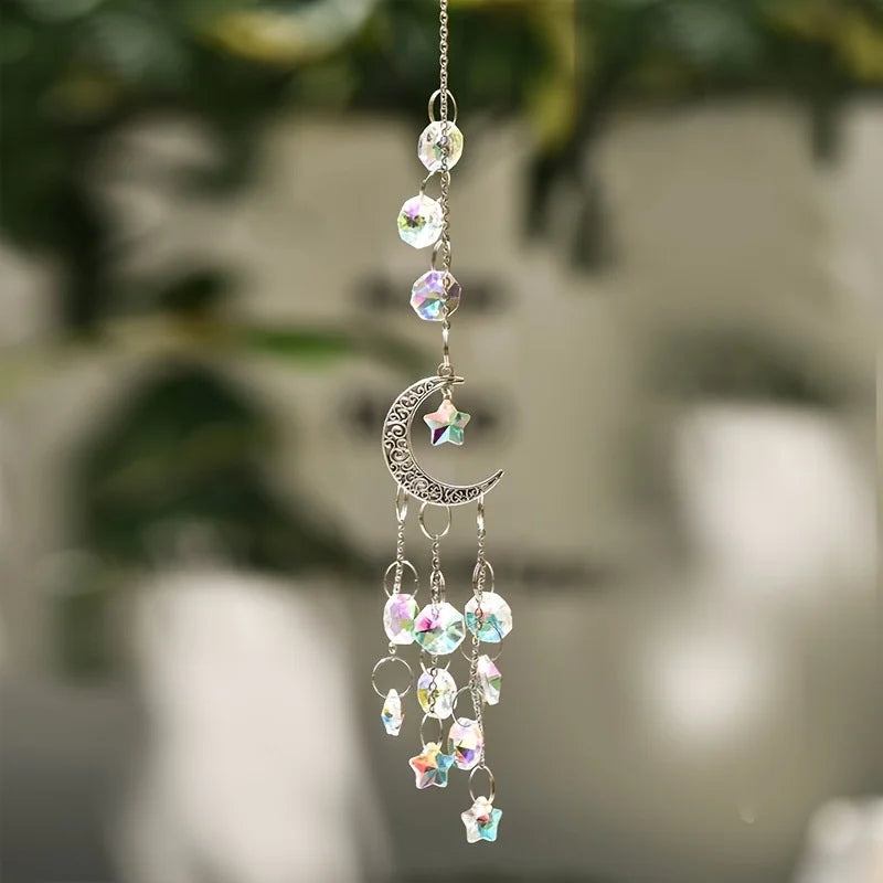 Crystal Wind Chime Love Heart Moon Sun Catcher Hanging Pendant Dream Catcher Rainbow Hanging Drop Windchime Home Garden Decor Oasis Select Style 5