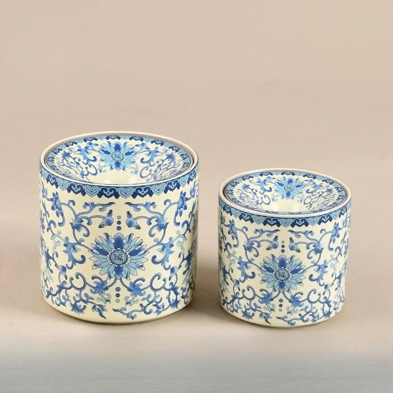 Blue and White Ru Kiln Wrapped Lotus Ashtray with Cover Fly Ash Proof Ashtray Ceramic Tea Residue Jar Tea Ceremony Accessories Oasis Select