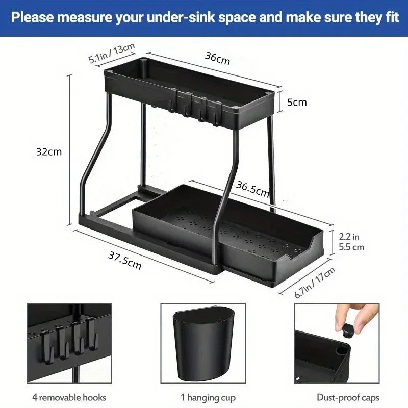 Bathroom & Kitchen Multi-Layer Pull-Out Storage Rack - Clutter Organizer for Sink Area & Seasonings Oasis Select