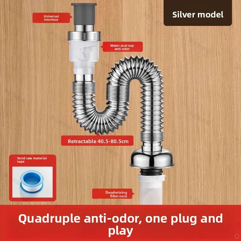 P-Trap Kitchen Sink Deodorant Set Launch Pipeline Deodorizing Filter Sink Strainer Hose Drain Pipe Plumbing Kitchen Accessories Oasis Select D