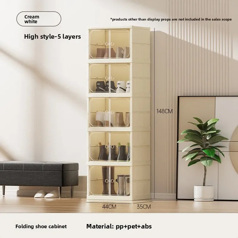 Household shoe cabinet storage double-row multi-function transparent magnetic attraction-free installation storage box foldable Oasis Select