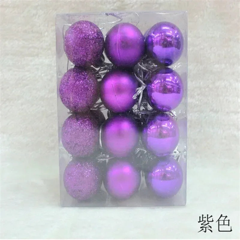 24Pcs Christmas Balls Ornament Plastic Christmas Tree Gold Red Pink Ball Pendant Hanging Decor Christmas Decoration Navidad Oasis Select PURPLE