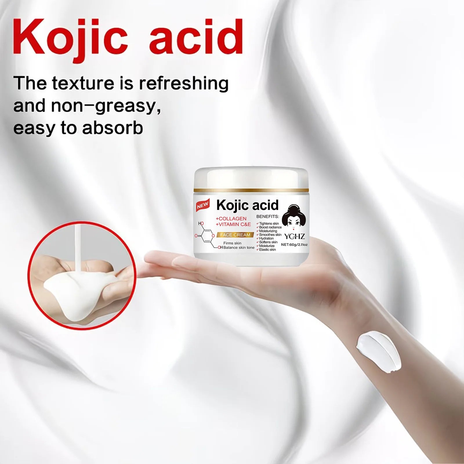 YCHZ Kojic Acid Brightening Cream 60g – Even Skin Tone & Glow