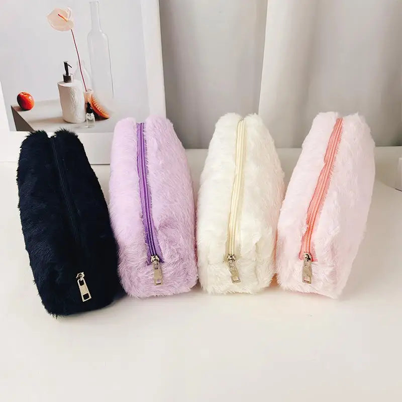 Plush Pencil Case & Makeup Bag – Large Capacity Fluffy Pouch