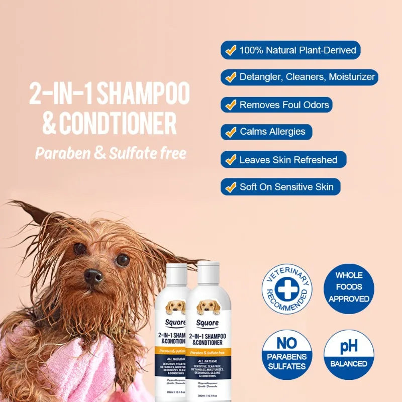 300ml Deodorizing Pet Shampoo Conditioner Natural Moisturizing Formula with PH Balance Dogs Cats Gentle Hypoallergenic Bath Foam Oasis Select