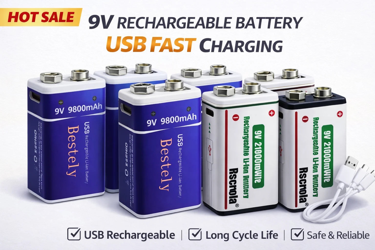 Hot selling,high capacity,usb-c fast charging,9V Li-ion rechargeable Battery series Oasis Select